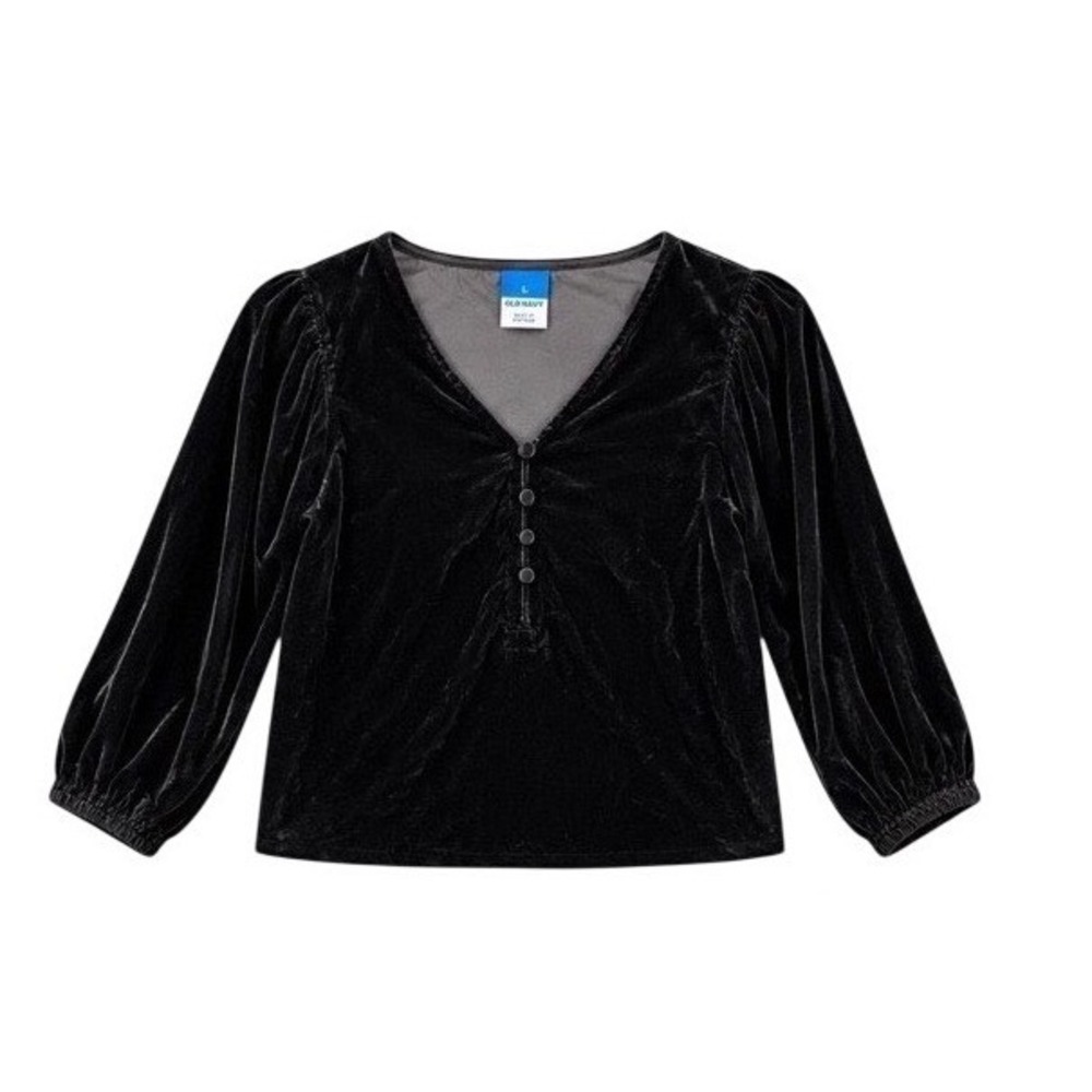 Old Navy Long-Sleeve V-Neck Velvet Blouse Black Size L NWT